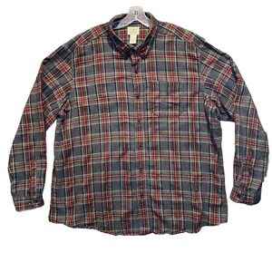 LL Bean Flannel Shirt Size XXL Gray Red Plaid Button Down Pocket Traditional Fit